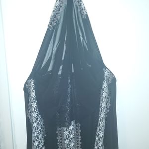 Black Abaya, sheer beaded and hooded.